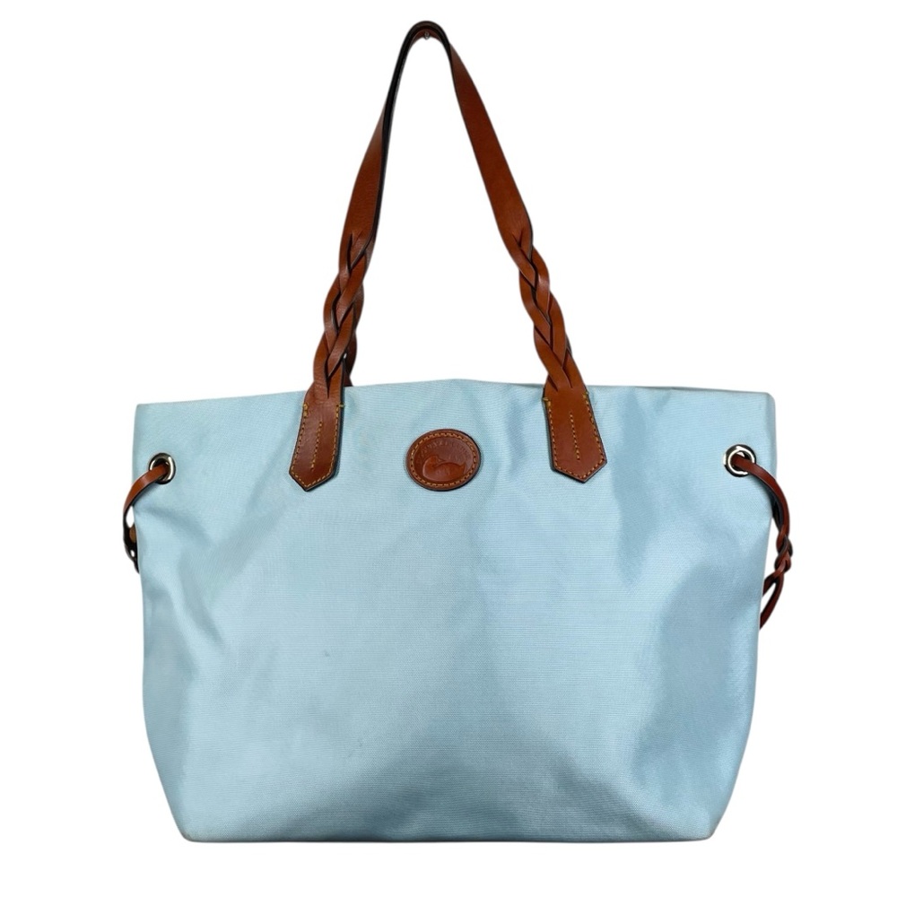 Dooney and Bourke Nylon Shopper Tote Purse Leather Strap Shoulder Bag Baby Blue